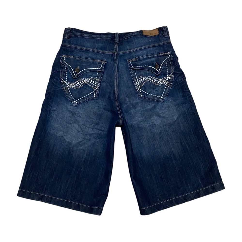 Vtg Y2K 90s Baggy Jordan Craig Embroidered Wide Leg Jean Shorts Sz 36 Dark Wash